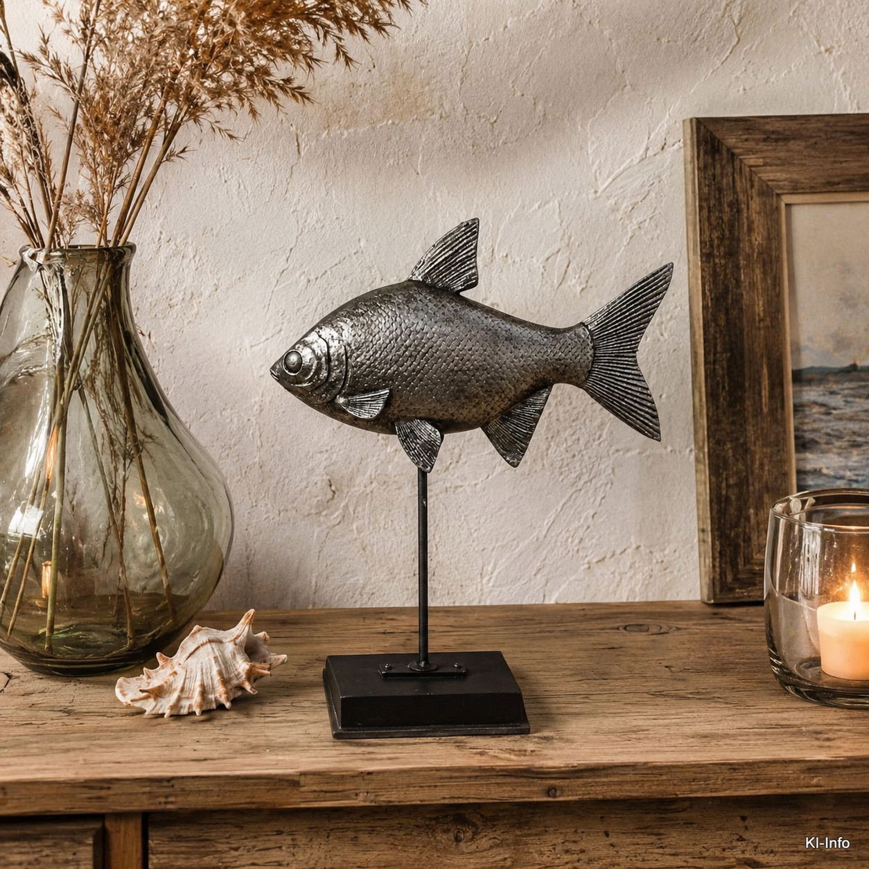 Deko-Skulptur „Fisch“ auf Sockel – maritime Wohnaccessoire