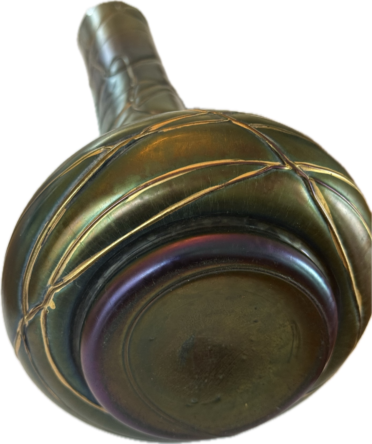 Original Pallme-König & Habel Irisglas Jugendstil Vase um 1900 – Fadendekor