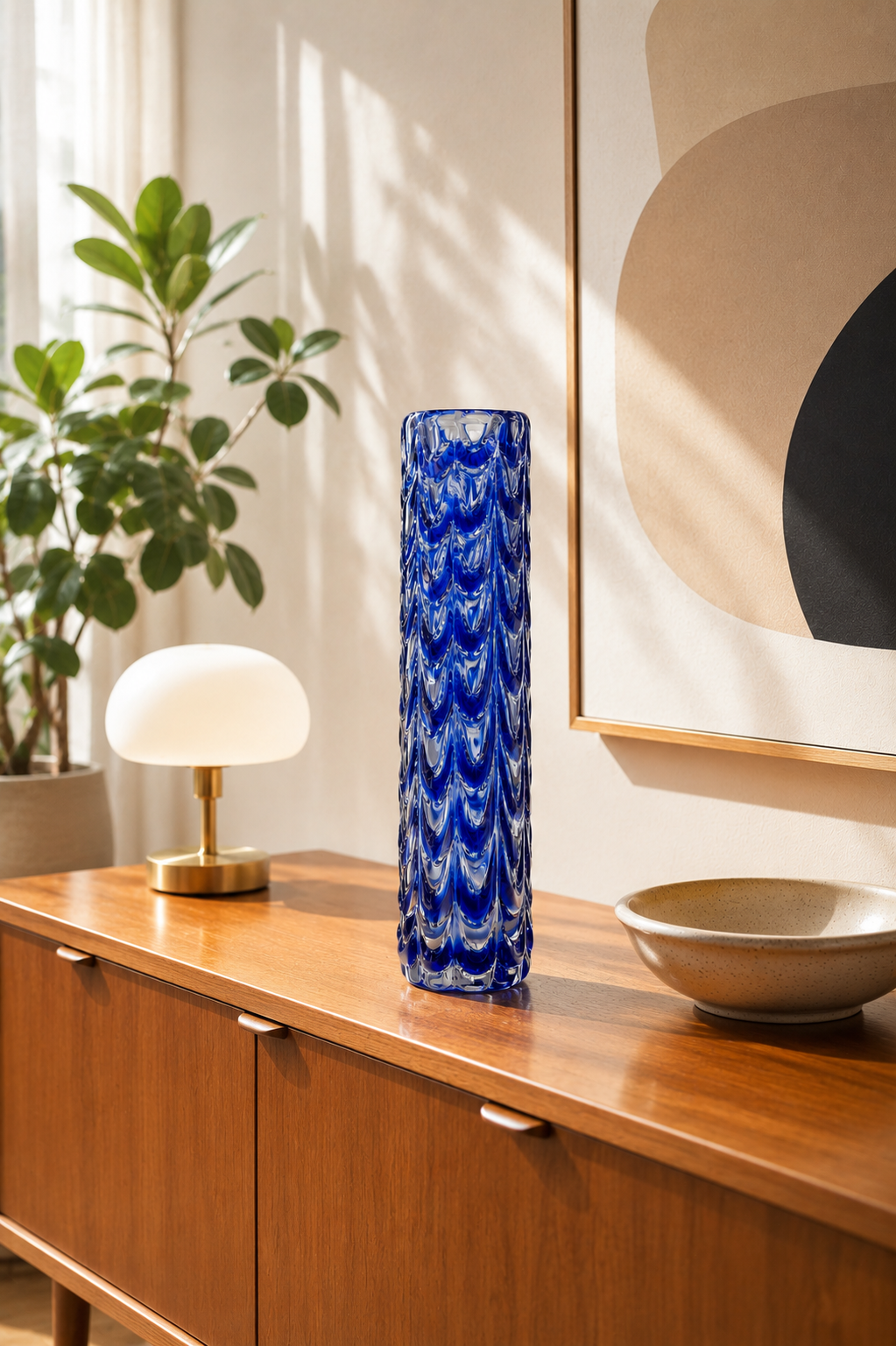 Royal Gallery Kunstglasvase Blau 27,5 cm – Kobaltblaue Designvase im Waterfall-Dekor