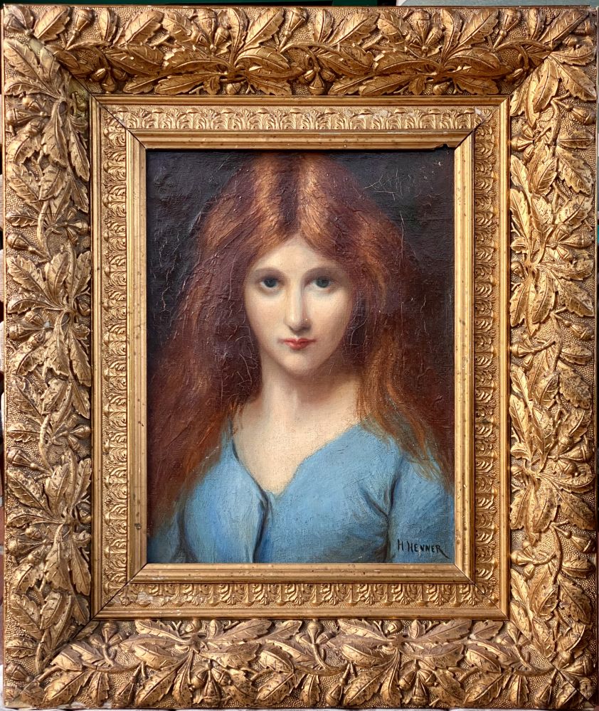 antikes Öl-Gemälde "Porträt einer Rothaarigen / Jean-Jacques Henner (1829-1905)