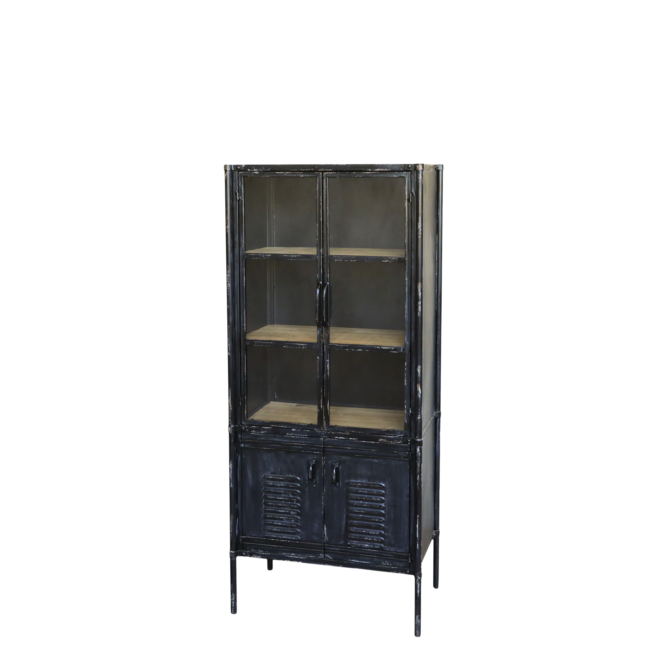 Chic Antique Factory Vitrinenschrank mit Glastüren – Industrial Vintage Schwarz