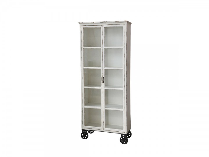 Vitrinenschrank mit Glastüren / Rollen / ANTIKLOOK