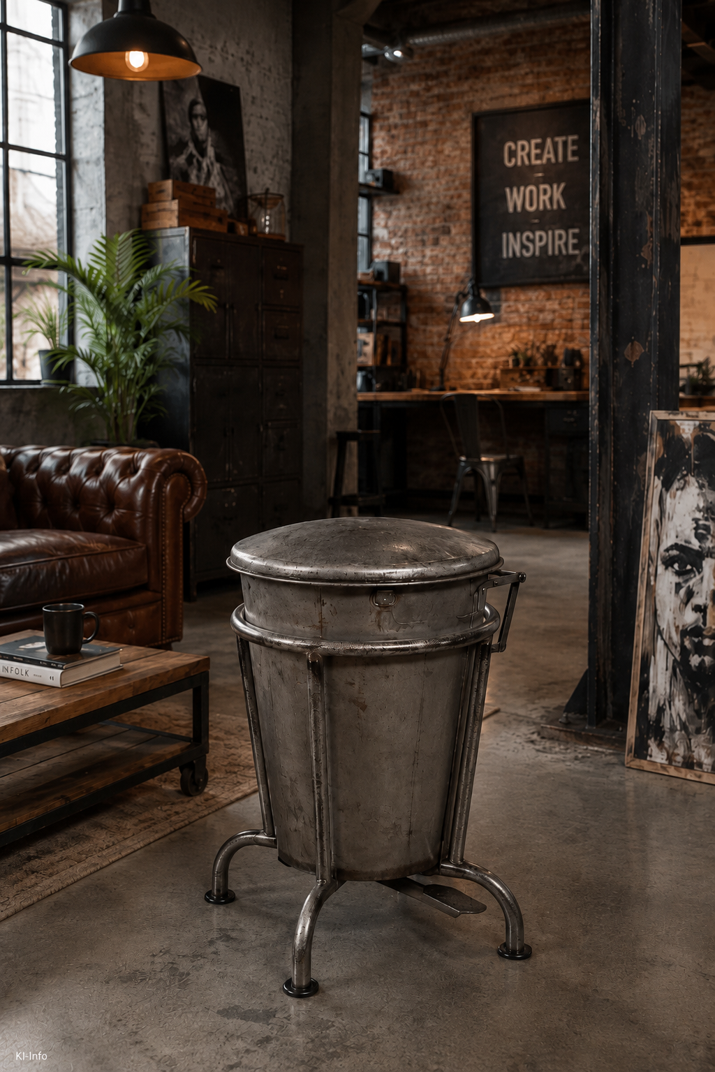 Großer Industrial Treteimer aus Roh-Eisen – Matt lackiert | Vintage Metall Mülleimer | Trademark Living