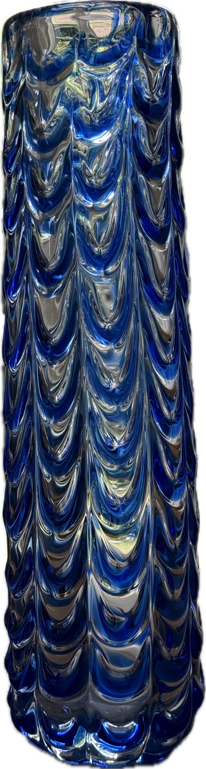 Royal Gallery Kunstglasvase Blau 27,5 cm – Kobaltblaue Designvase im Waterfall-Dekor