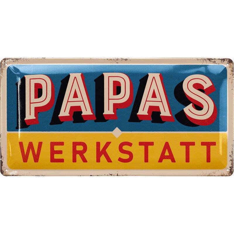 Blechschild „Papas Werkstatt“ – Retro Metallschild im Vintage-Look 17 x 34 cm