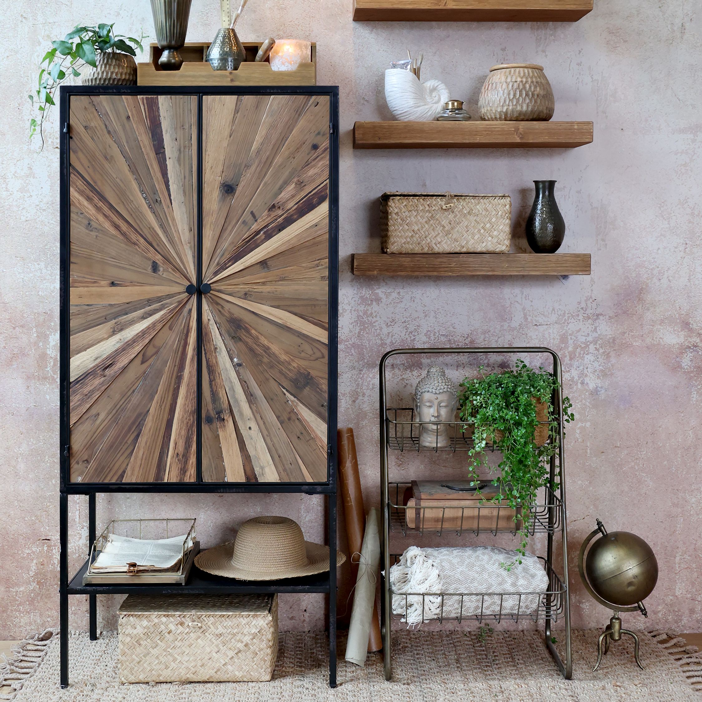 Chic Antique Schrank mit 2 Türen und 1 Ablage / Recyceltes Tannenholz