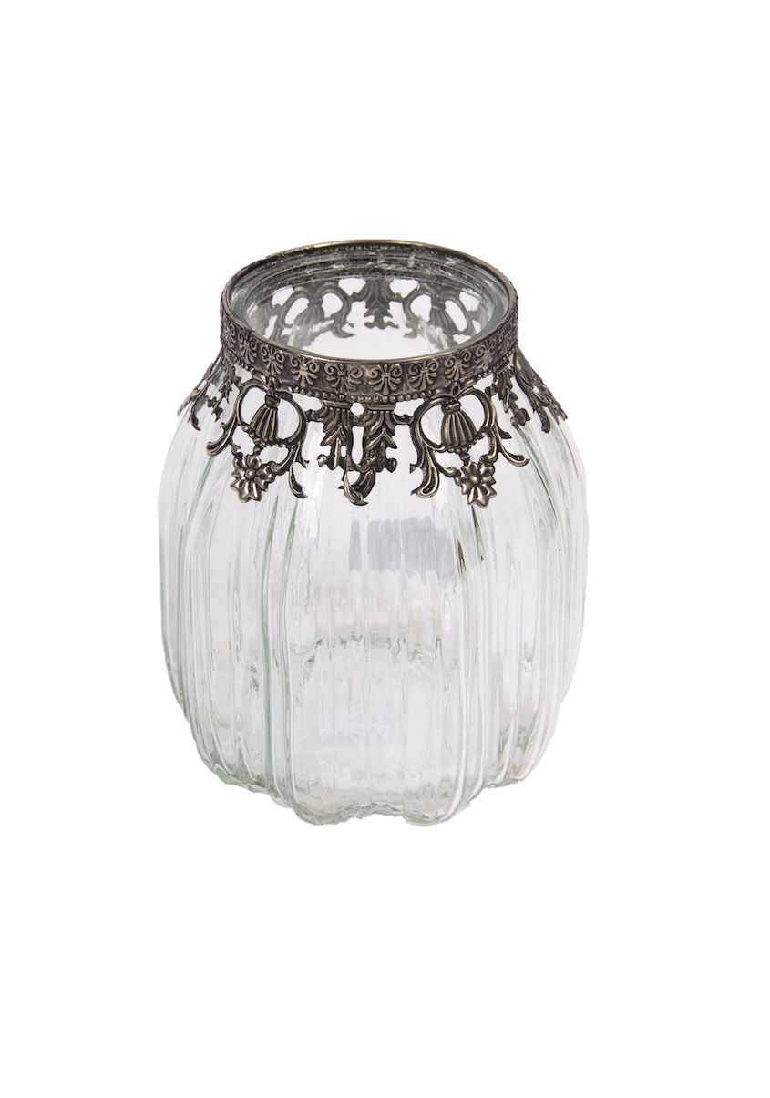 Teelichthalter Glas-Metall "PALLINA" H- 12 cm