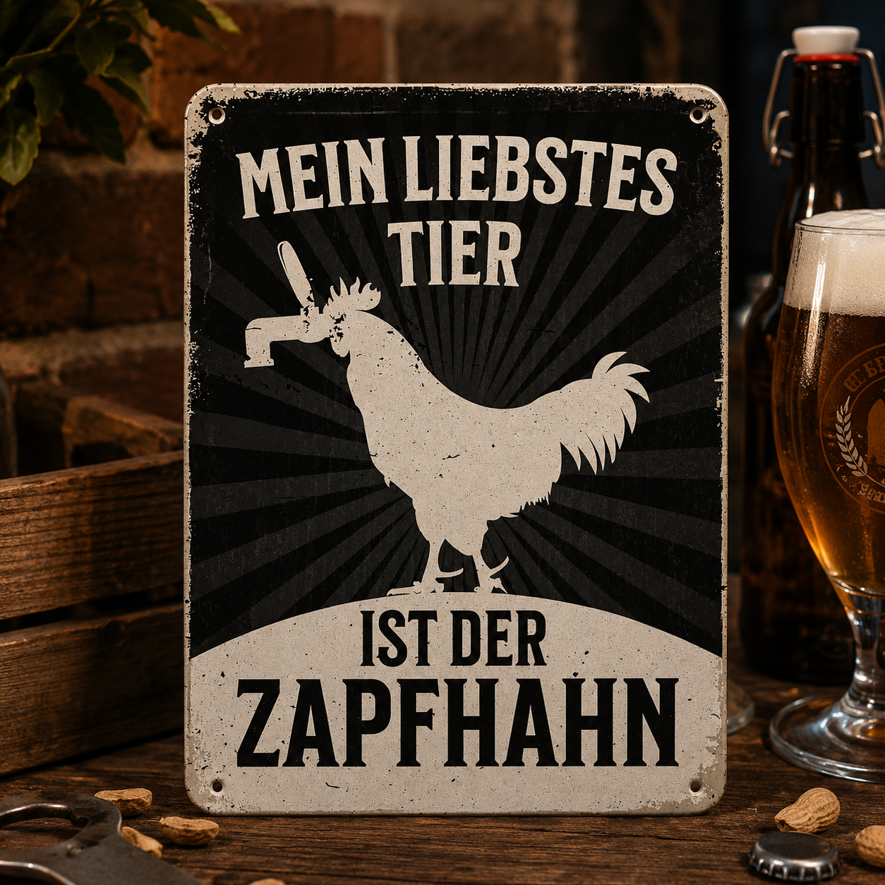 Retro-Blechschild „Mein liebstes Tier ist der Zapfhahn“ Vintage Bier Schild 15x20 cm