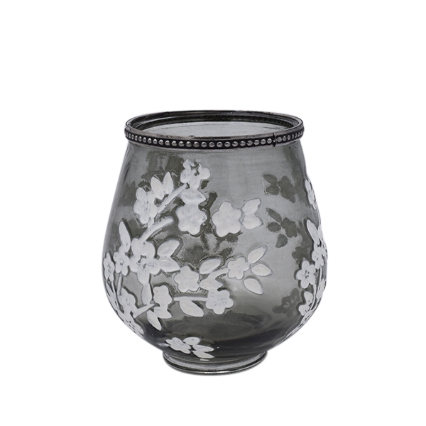 Windlicht Sakura, grau /weiß  / 12,5 cm