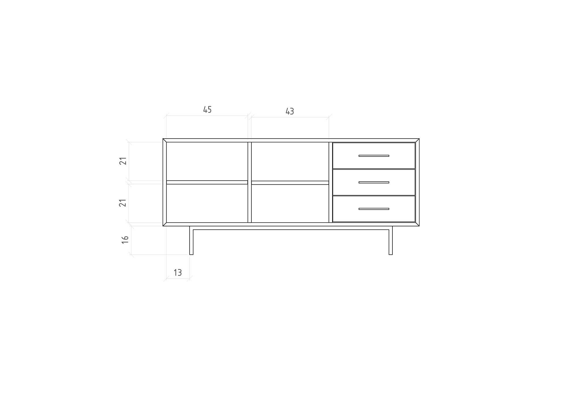 Sideboard / Anrichte / 2Türen / 3 x Schubladen Abies 2728