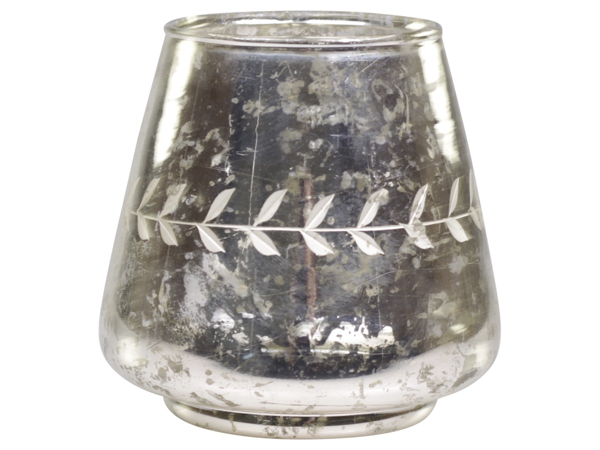 Teelichthalter Glas mit Schliff / altsilber