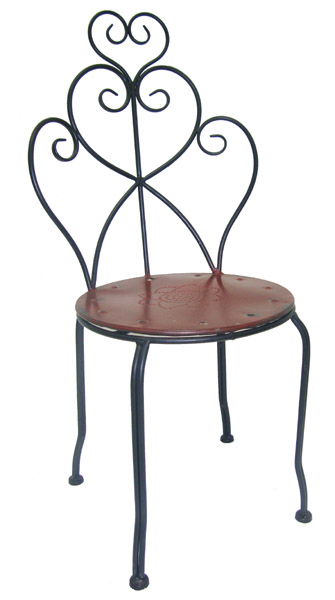 Romantischer Gartenstuhl aus Metall – rot mit Herz-Design