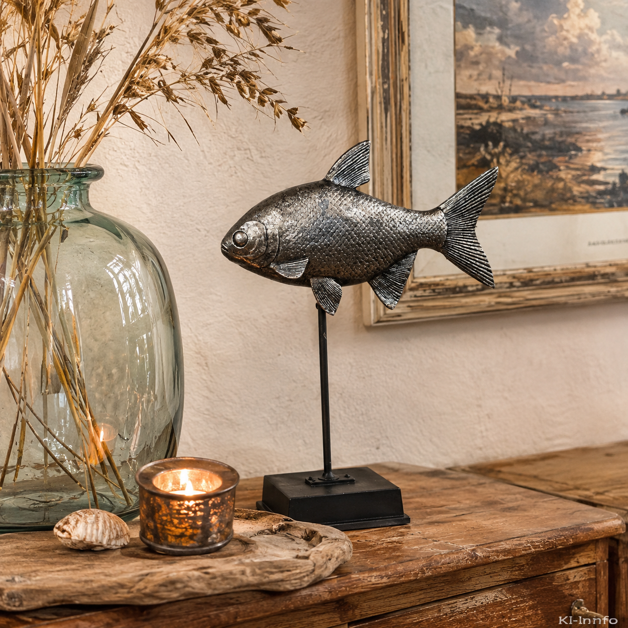 Deko-Skulptur „Fisch“ auf Sockel – maritime Wohnaccessoire