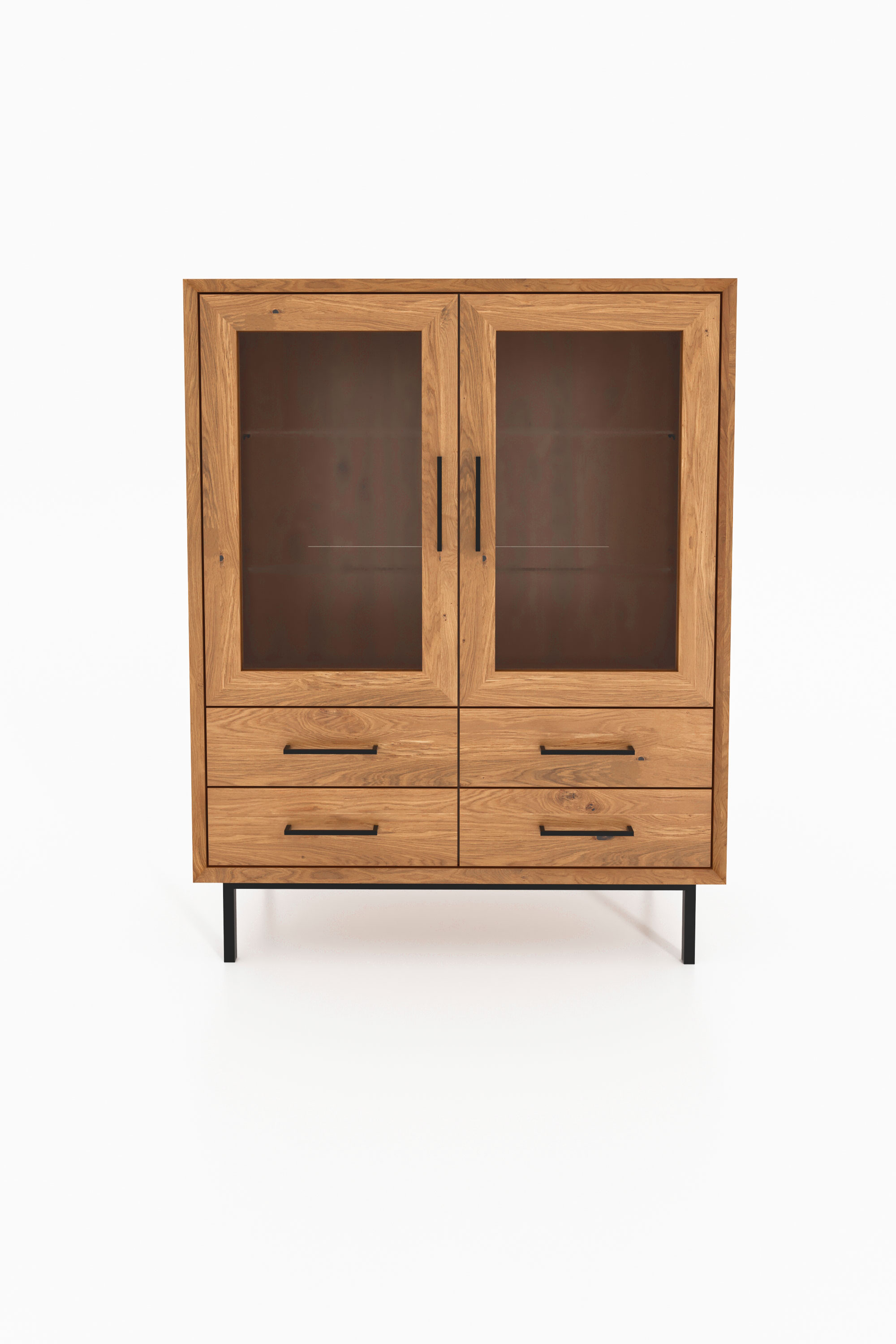 Vitrine- Highbord mit 2 Glastüren & 4 Schubladen / Abies 2755