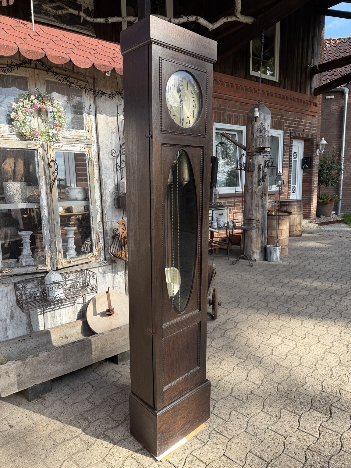 Antike Standuhr um 1920 – Eiche mit Pendel & Gewichten | unrestauriert