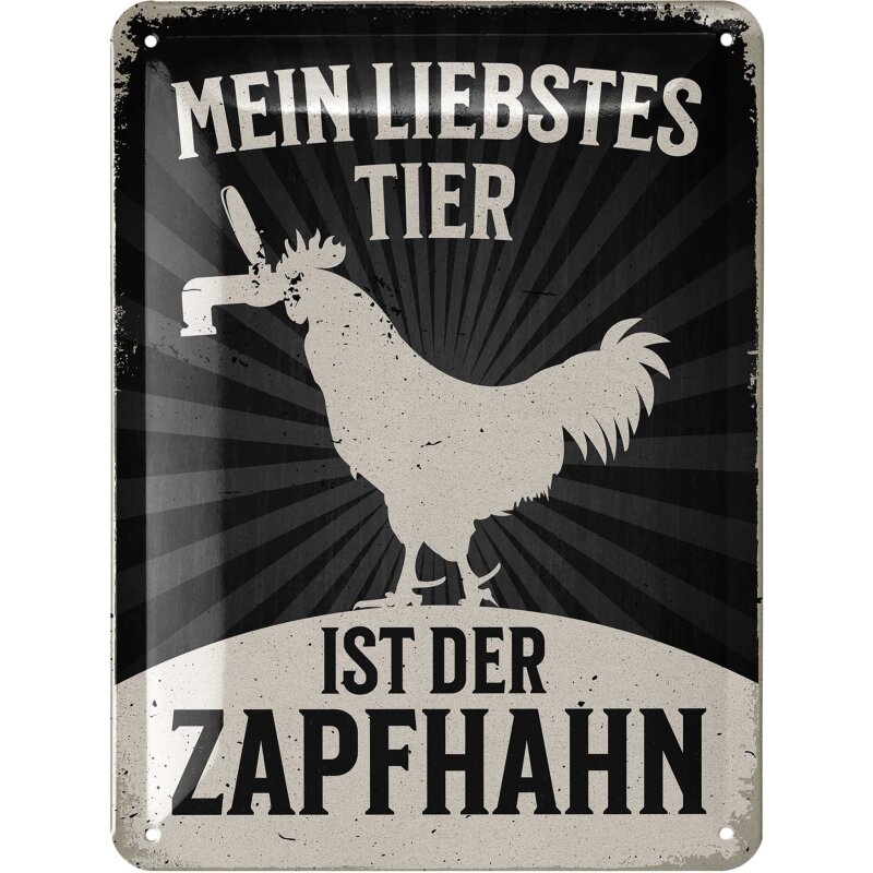 Retro-Blechschild „Mein liebstes Tier ist der Zapfhahn“ Vintage Bier Schild 15x20 cm