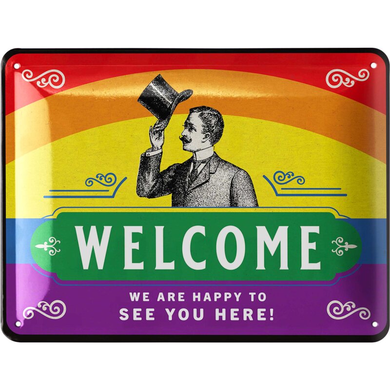 Blechschild „Welcome – Herzlich Willkommen“ – buntes Retro Metallschild für Haustür & Eingangsbereich 15 x 20 cm