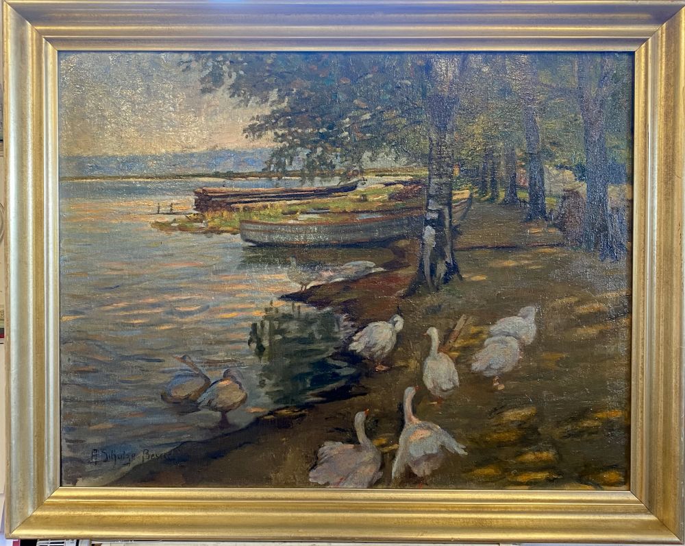 antikes Öl-Gemälde / Impressionismus/ Enten am See/ A. Schulze Berge