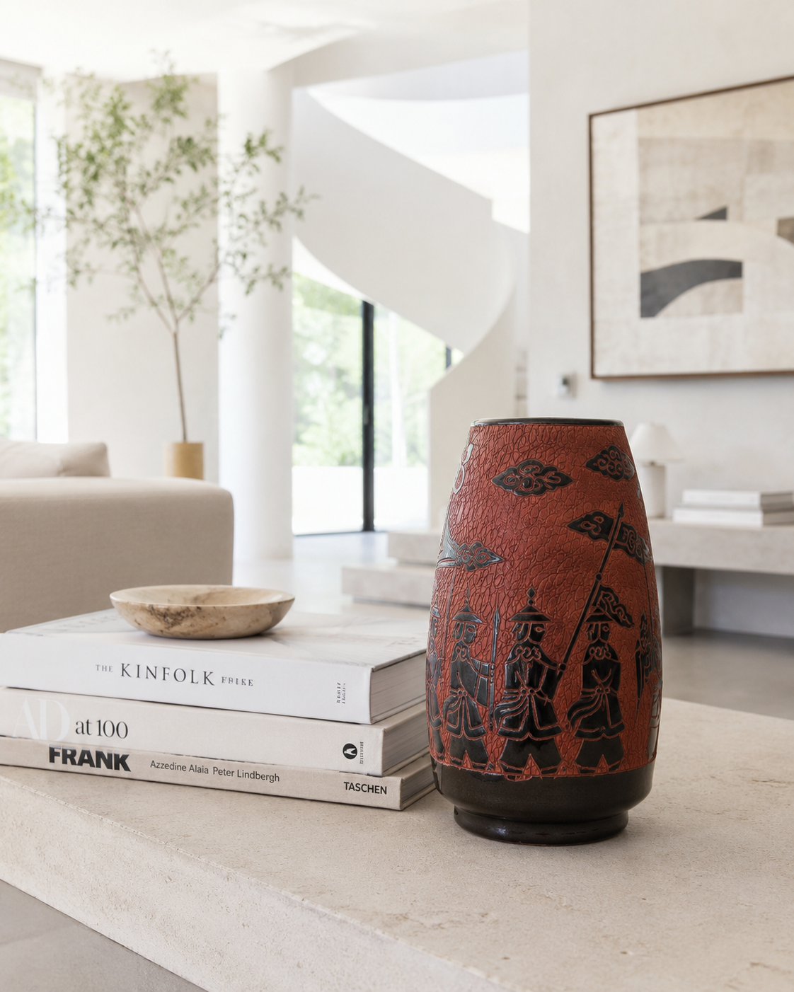 Vintage Keramikvase "Krieger" – Dona Ceramics Saigon, Vietnam – handdekoriert – 1960er/70er Jahre
