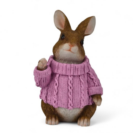 Dekofigur „Hase mit Strickpullover Rosa“ – 39 cm