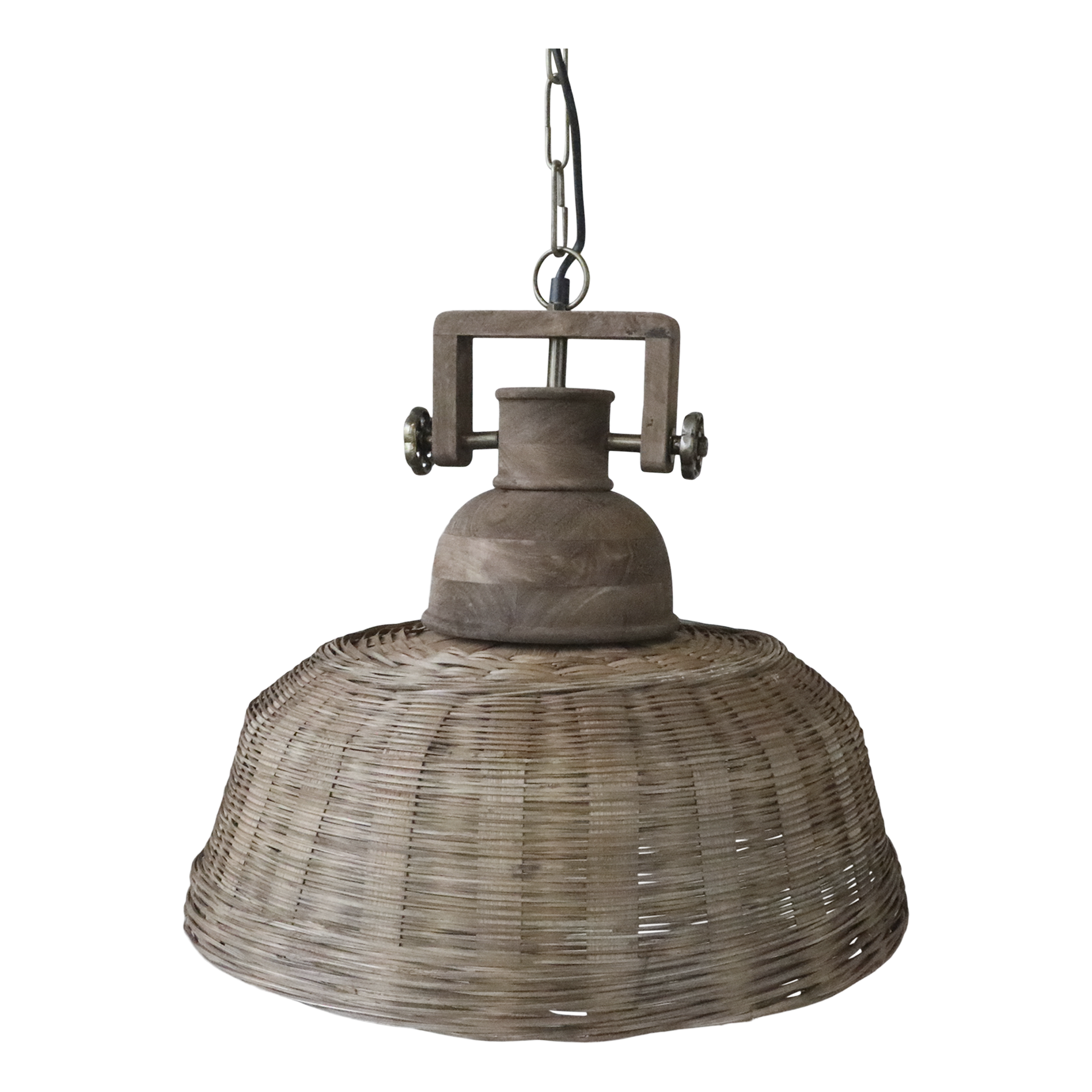 Lampe aus Rattangeflecht & Mangoholz Chic Antique / Durchmesser 50 cm
