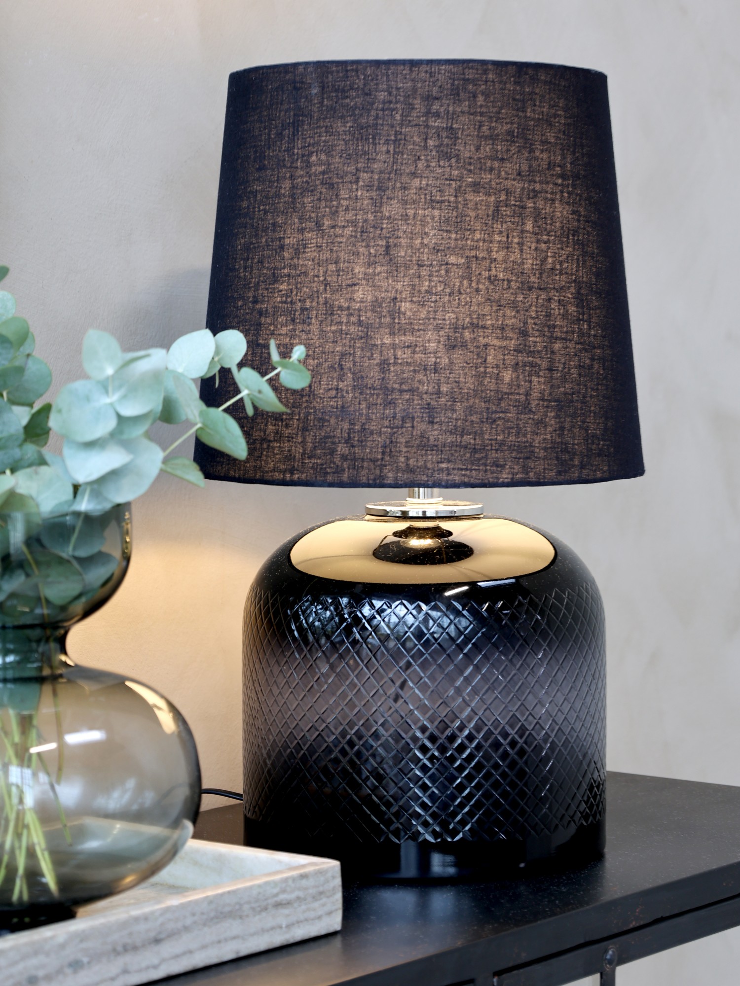 Lampe smoked Glas geschliffen / Chic Antique 