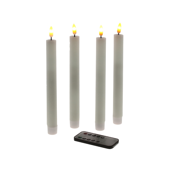 Kerzen  S/4 tlg. LED Stabkerze, weiß /  Echtwachs/Kunststoff/ Fernbedienung/ Werner Voss