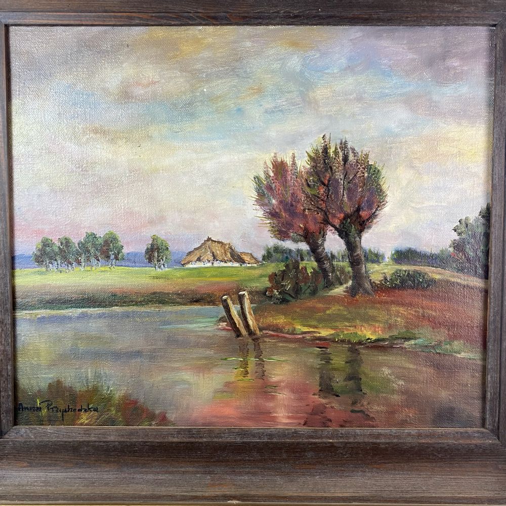Öl-Bild See mit Bauernhaus / Anna Przyckotzky