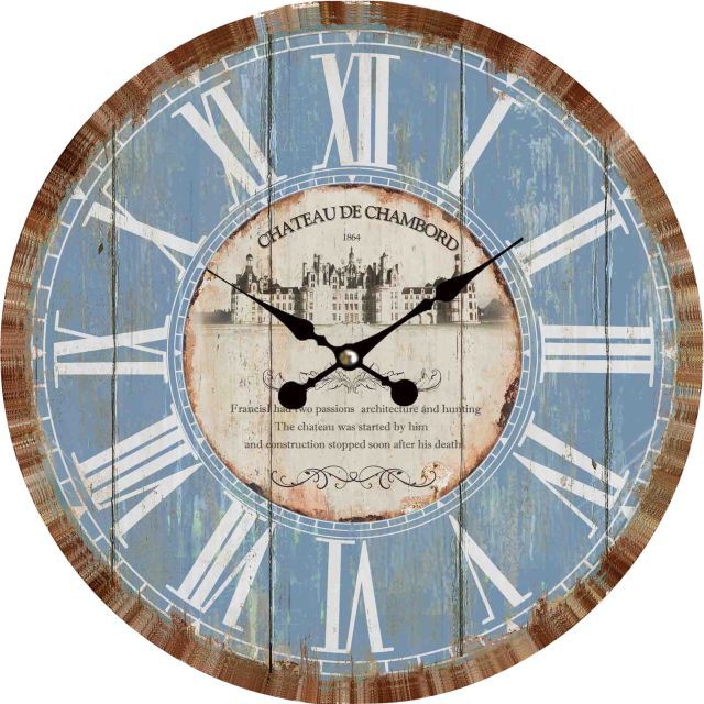 Wanduhr  blau / Holzoptik