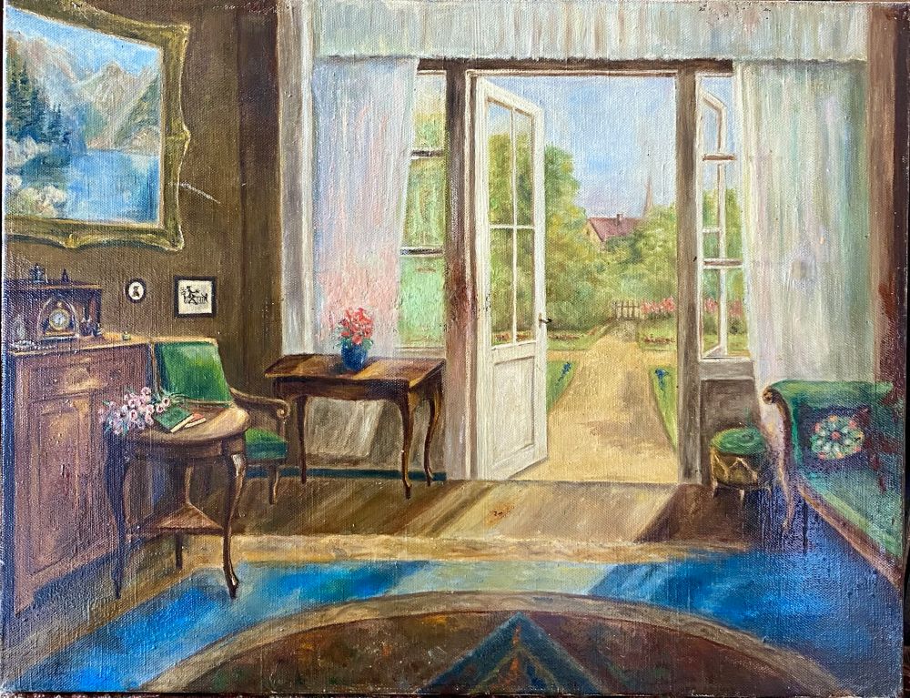 antikes "Interior-Bild" / Öl-Gemälde
