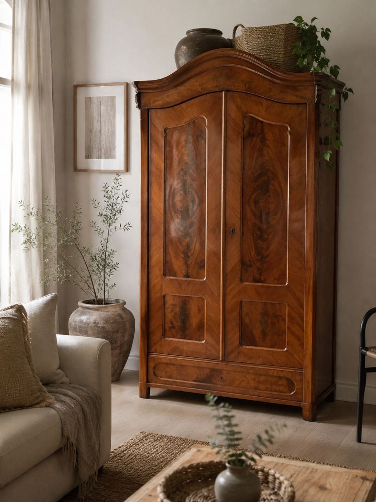 Antiker Wäscheschrank Mahagoni Louis Philippe um 1860–1870 – restauriert, 4 Böden, Schublade