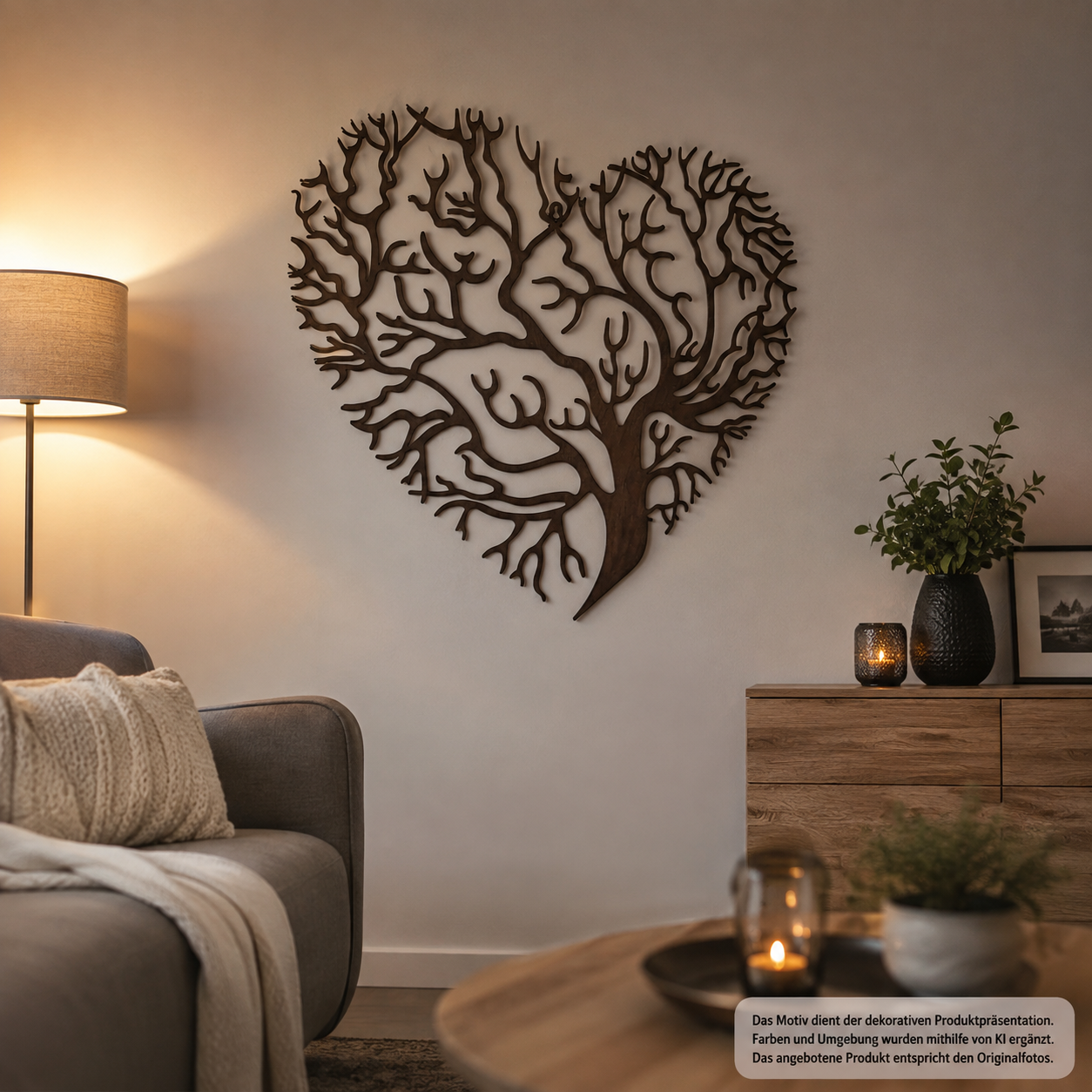 XL Metall Wandornament Herz Baum 65 × 60 cm – für Innen- und Außenbereich – Braun