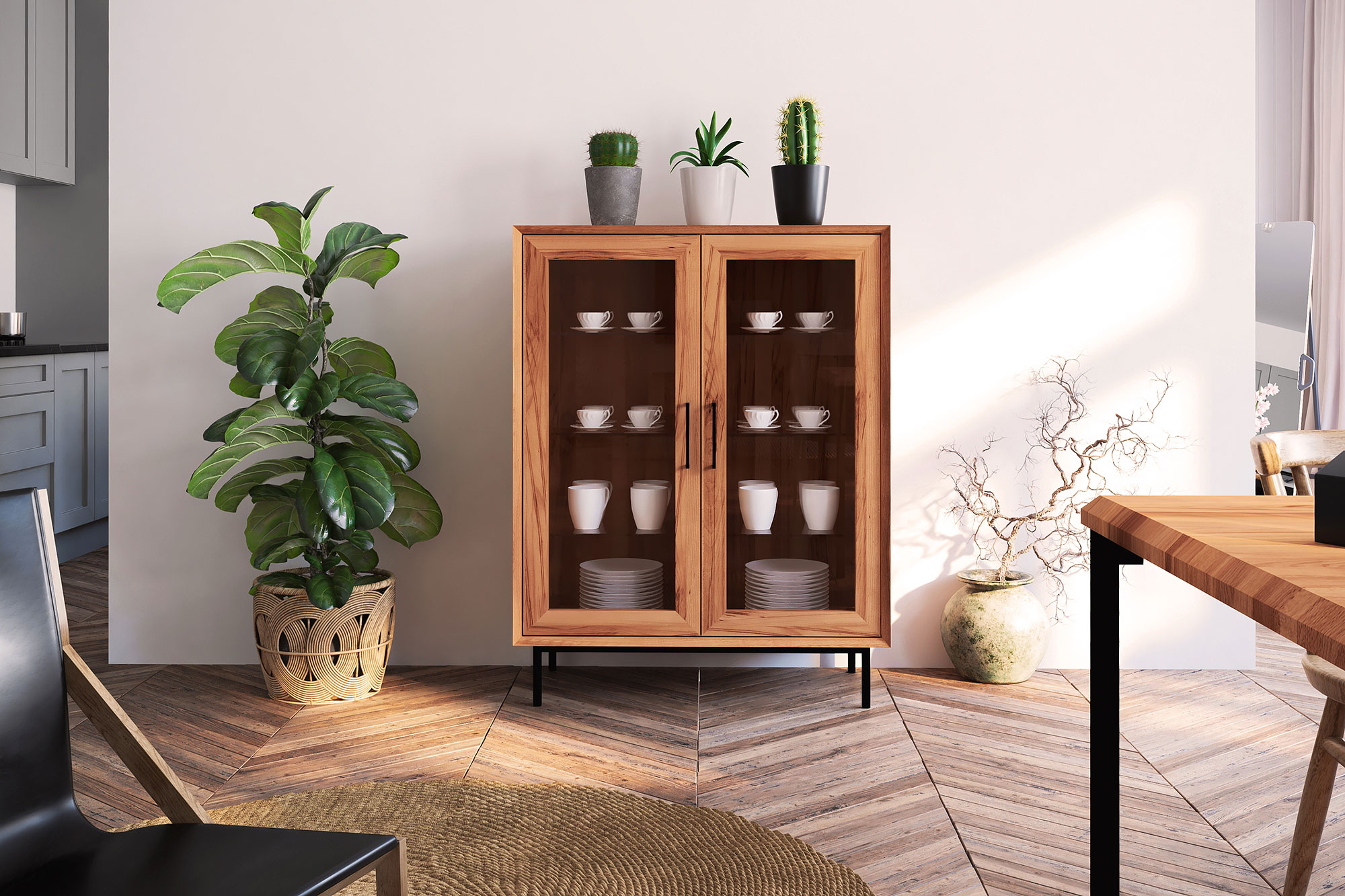 Vitrine- Highbord mit 2 Glastüren / Abies 2753