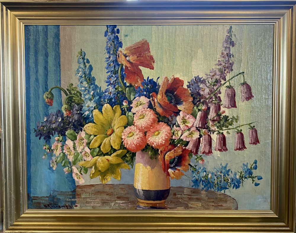 antikes Gemälde von Herbert Kuziemski geb. Berlin 1910, Sommerblumenstillleben