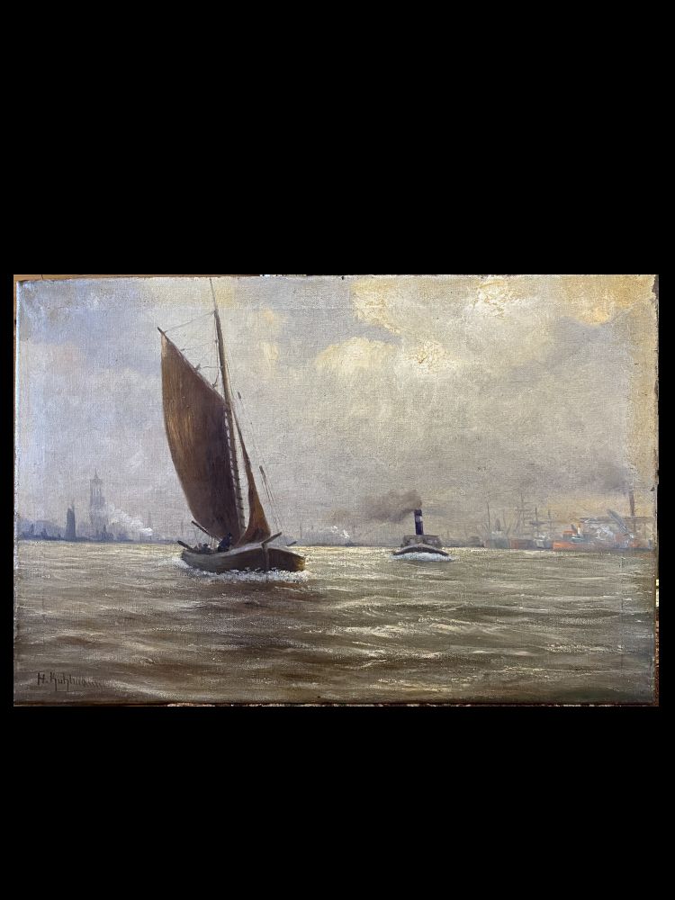 Hamburgerhafen Öl-Gemälde von H. Kuhlmann 