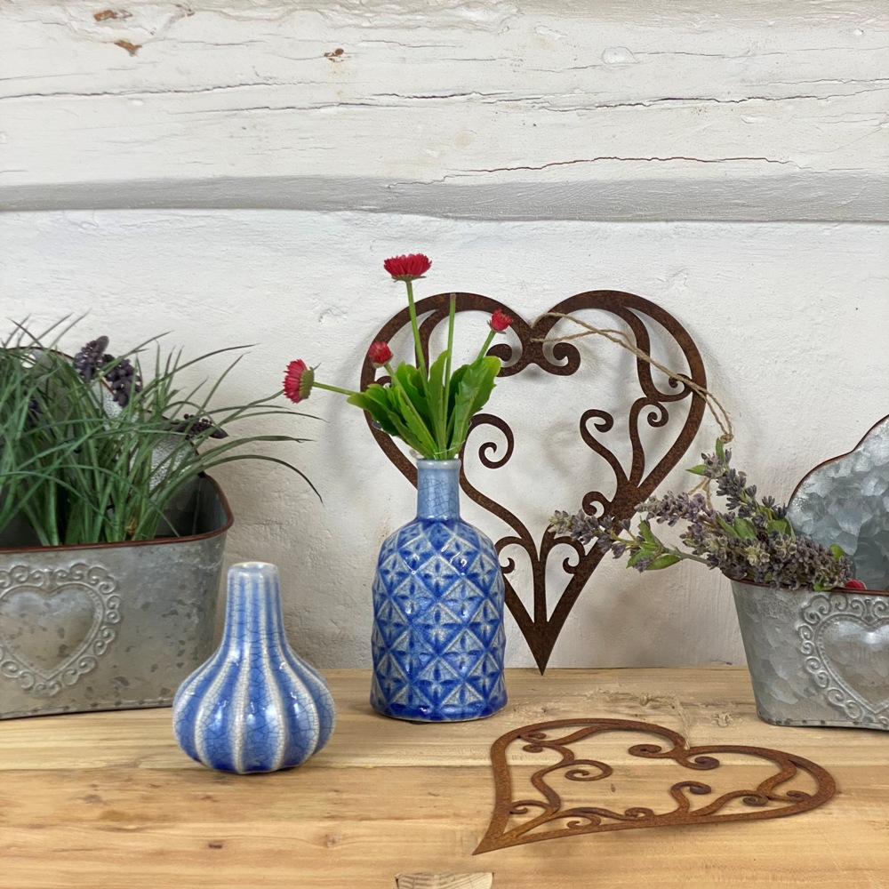 Vase  QUROS-BLAU /Steingut / antikblau glasiert