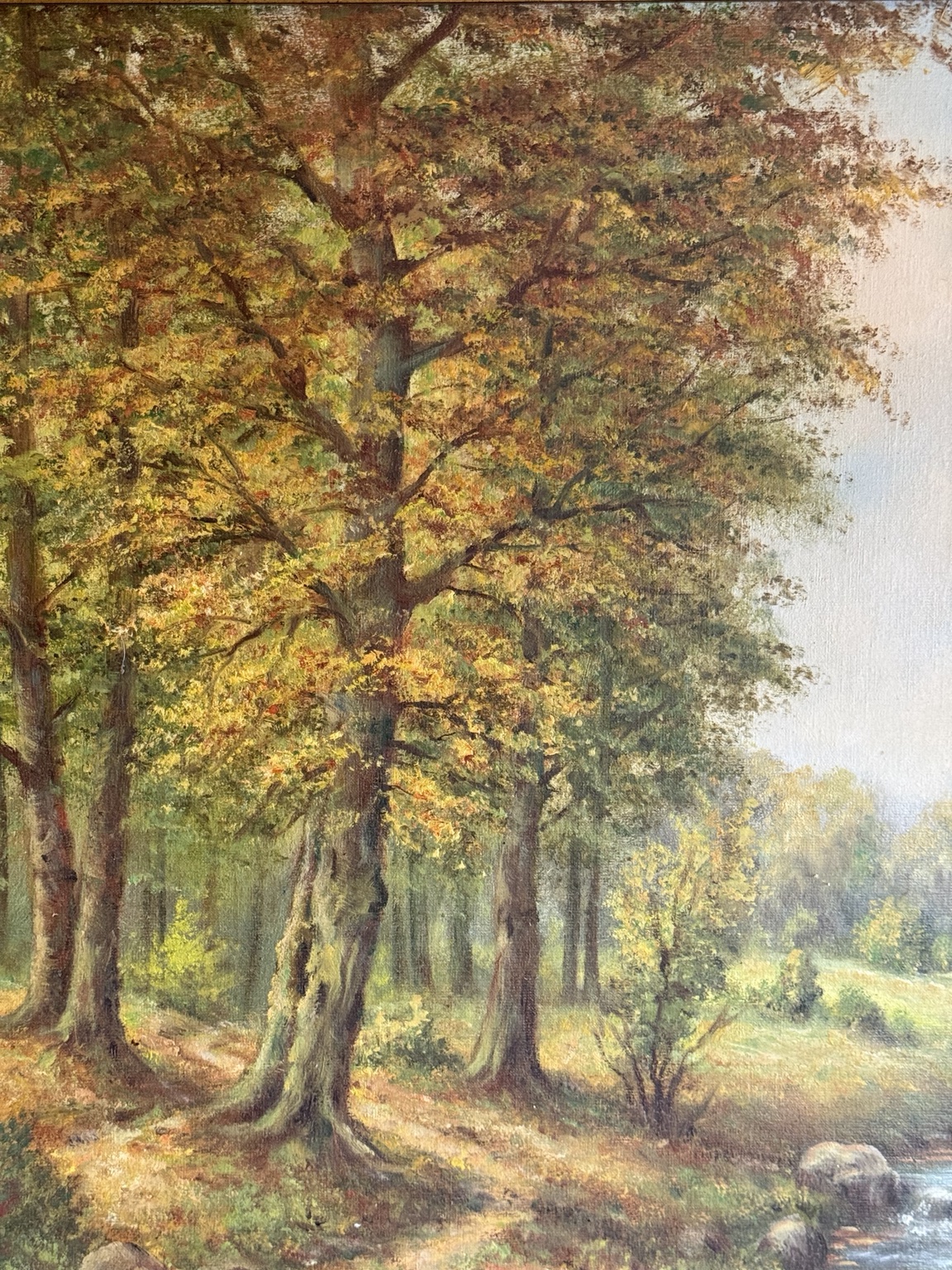Altes Ölgemälde „Im Wald“ – Waldlandschaft mit Bach | signiert | gerahmt