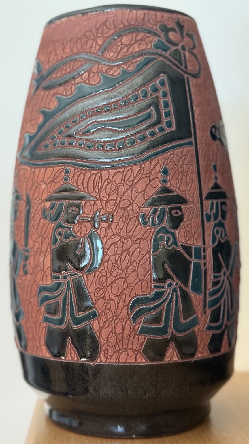 Vintage Keramikvase "Krieger" – Dona Ceramics Saigon, Vietnam – handdekoriert – 1960er/70er Jahre
