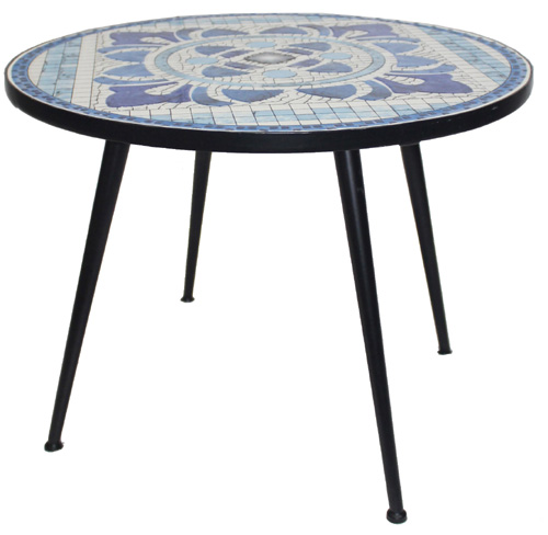 Mosaik-Beistelltisch rund – Blau-Weiß, Ø60 cm