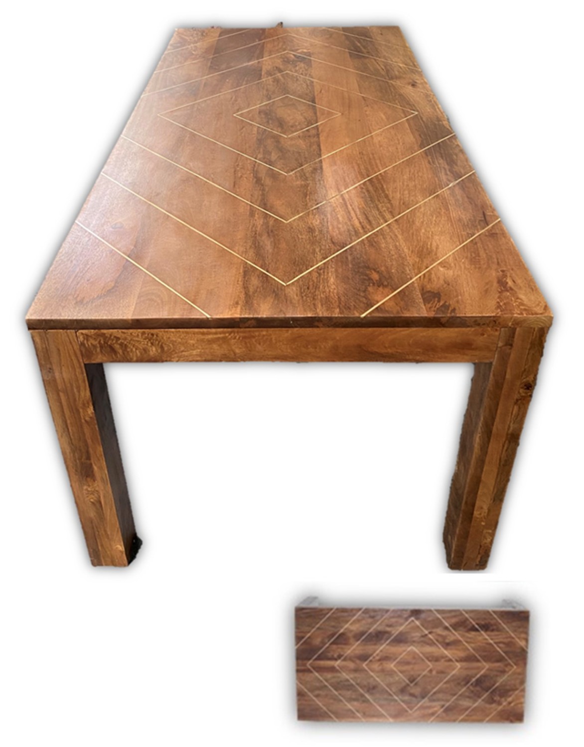 WOODEN MODERN DESIGN DINING TABLE W/BRASS INLAY & K.D LEGS