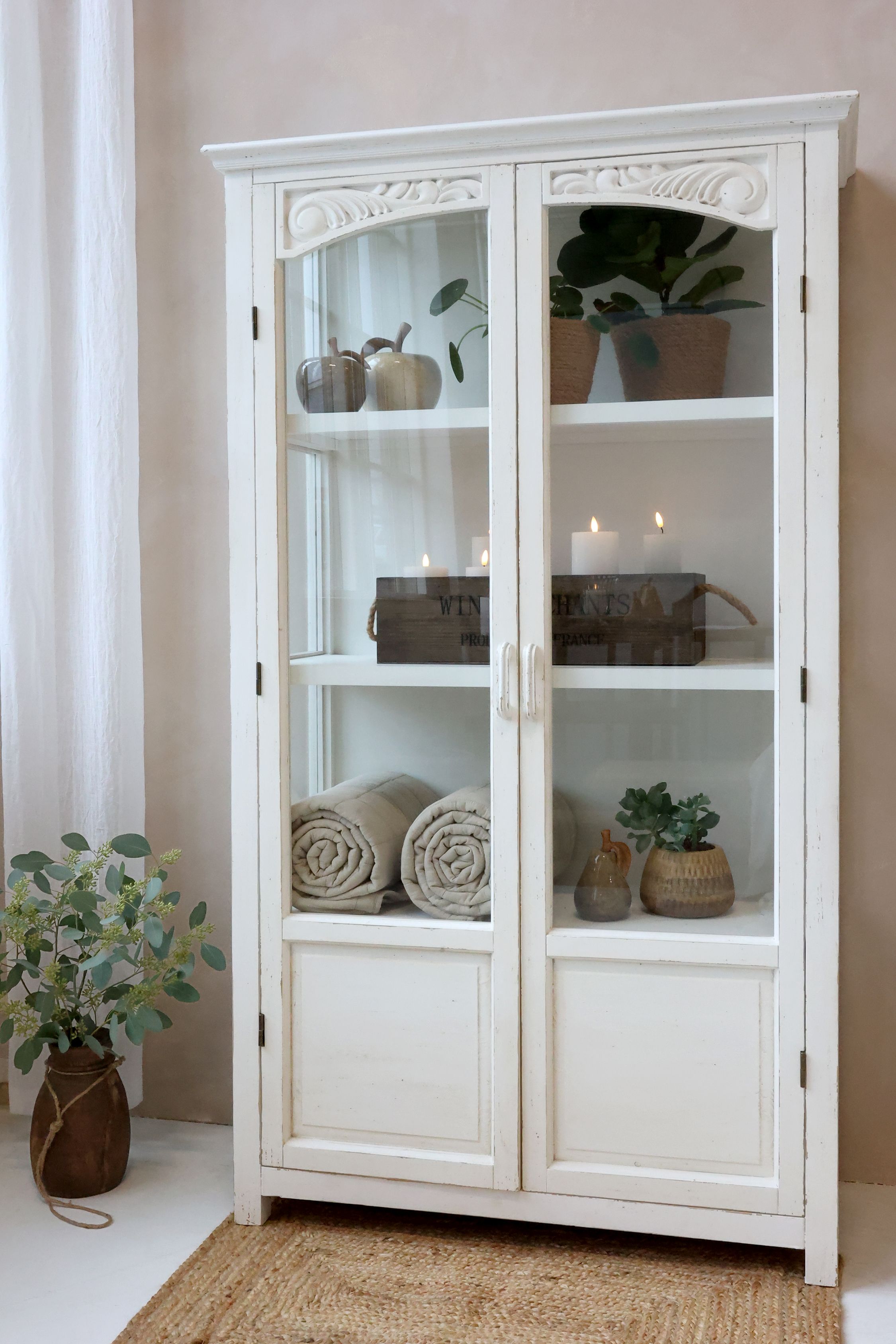 Chic Antique Glasschrank Antique Creme – Vintage Landhausstil