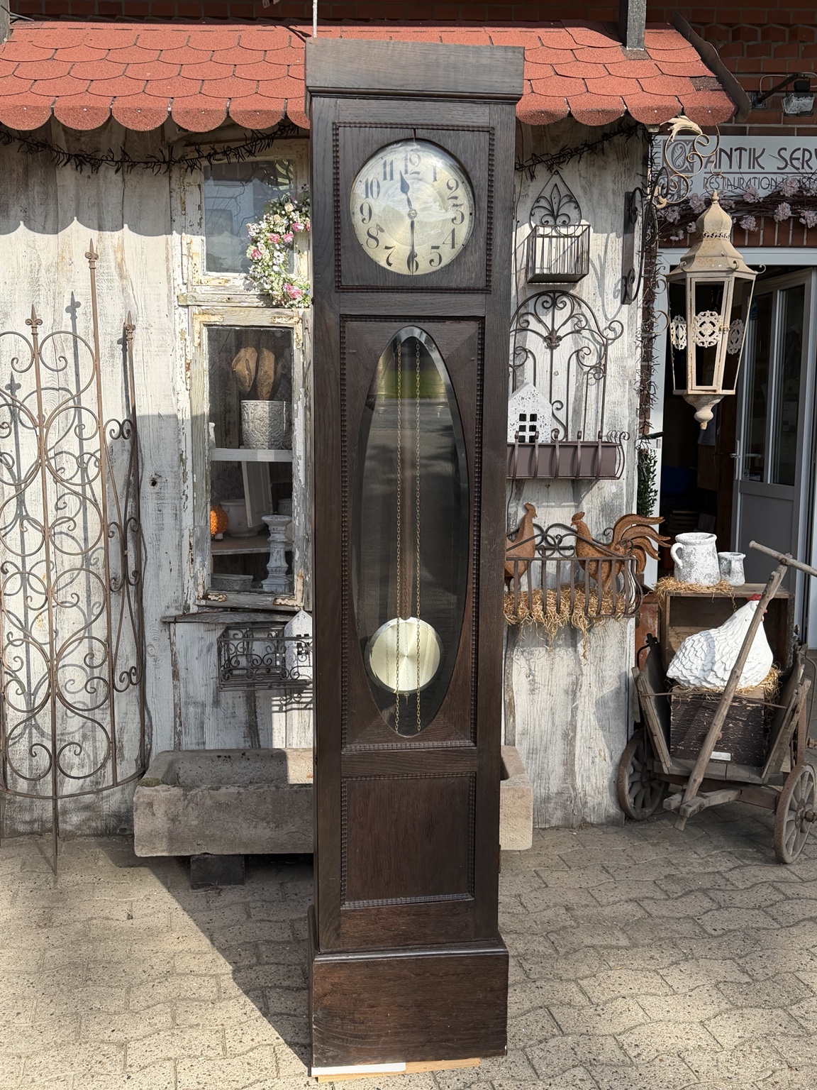 Antike Standuhr um 1920 – Eiche mit Pendel & Gewichten | unrestauriert