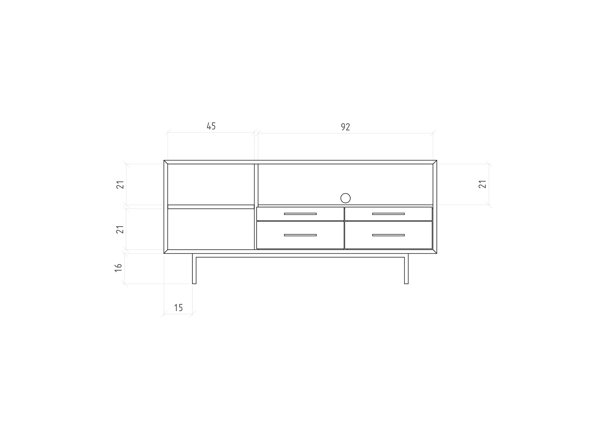 Sideboard 4 Schubladen & Tür & Fach / Abies 2727