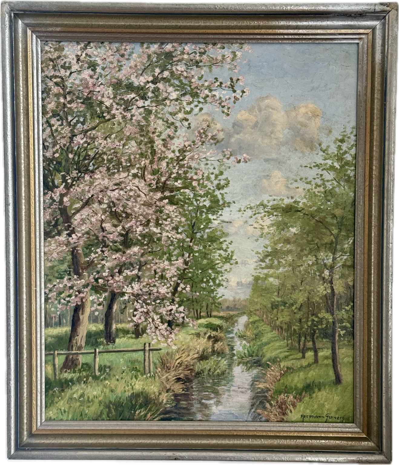 Original Hermann Sievers (1884–1965) – „Obstbaumblüte an der Este im Alten Land“ | Öl auf Leinwand