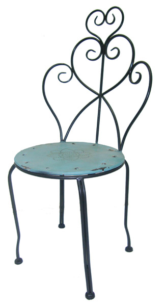 Romantischer Gartenstuhl aus Metall – Antikgrün mit Herz-Design