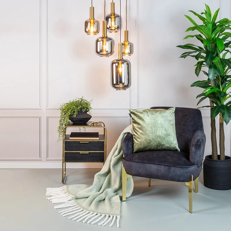 Deckenlampe Galaxy 5 Glasschirme im Kreis /  70er Jahre-Style /  schwarz -silber   