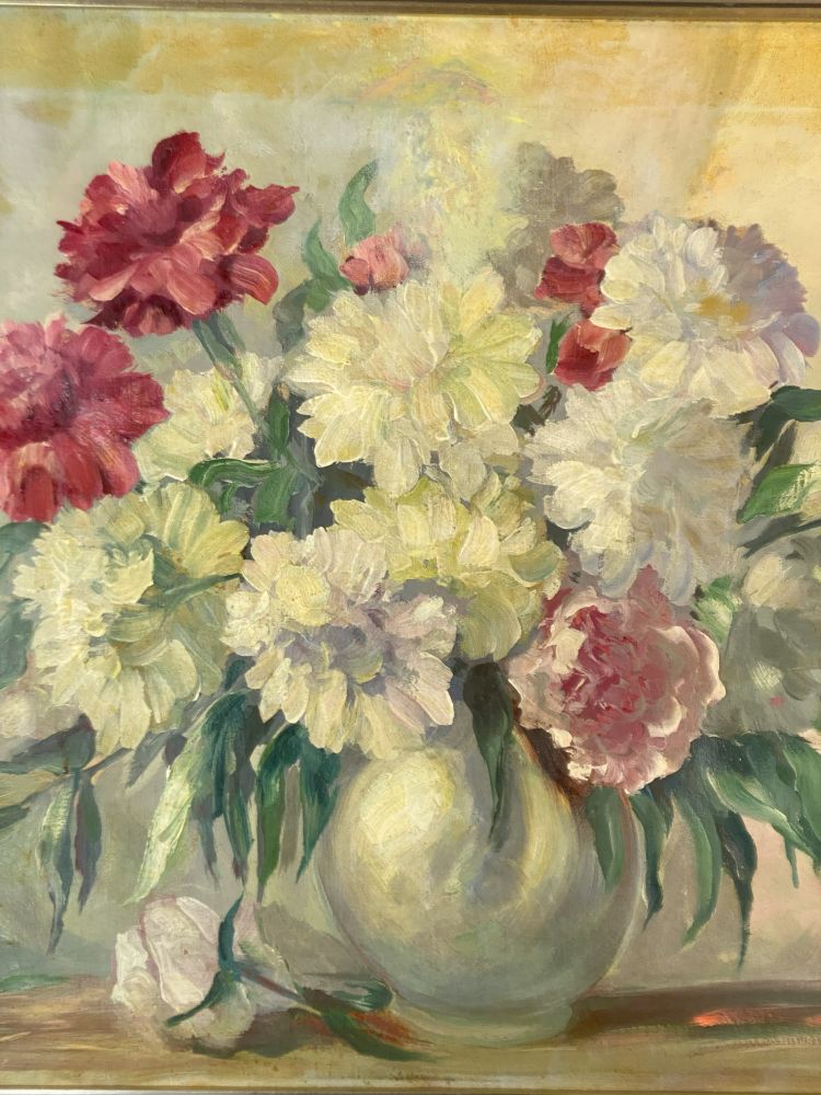 Öl-Gemälde Blumen in Vase / Fr. Drewes Pyrmond ?