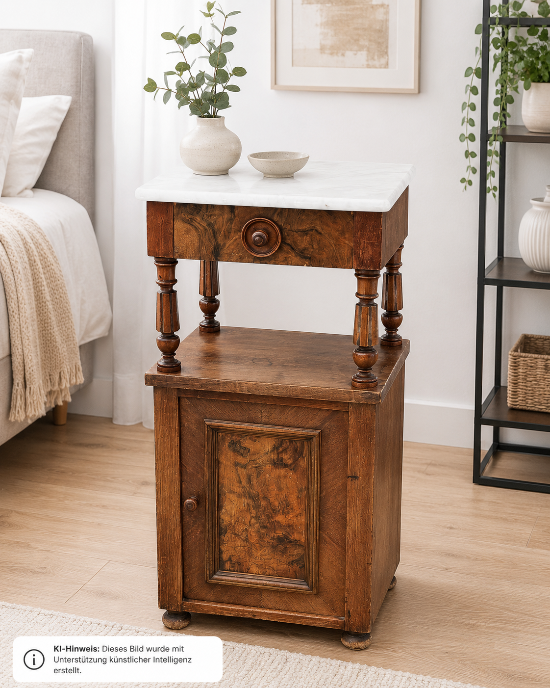 Antiker Nachtschrank Gründerzeit um 1880 – Marmorplatte – DIY / unrestauriert