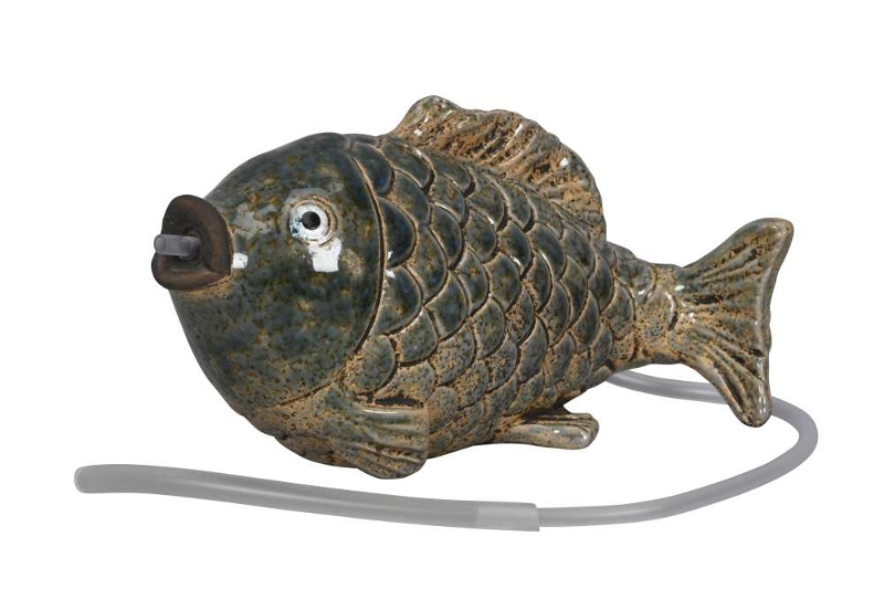 Wasserspeier „Teichfisch Blau“ mit Pumpe – Steinzeug – 24 cm
