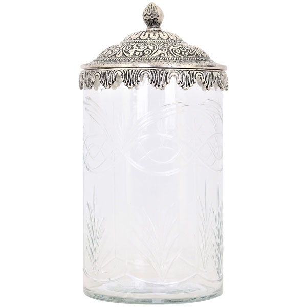 große Glas - Bonboniere Iride, Glas/Metall, 14x14x24 cm